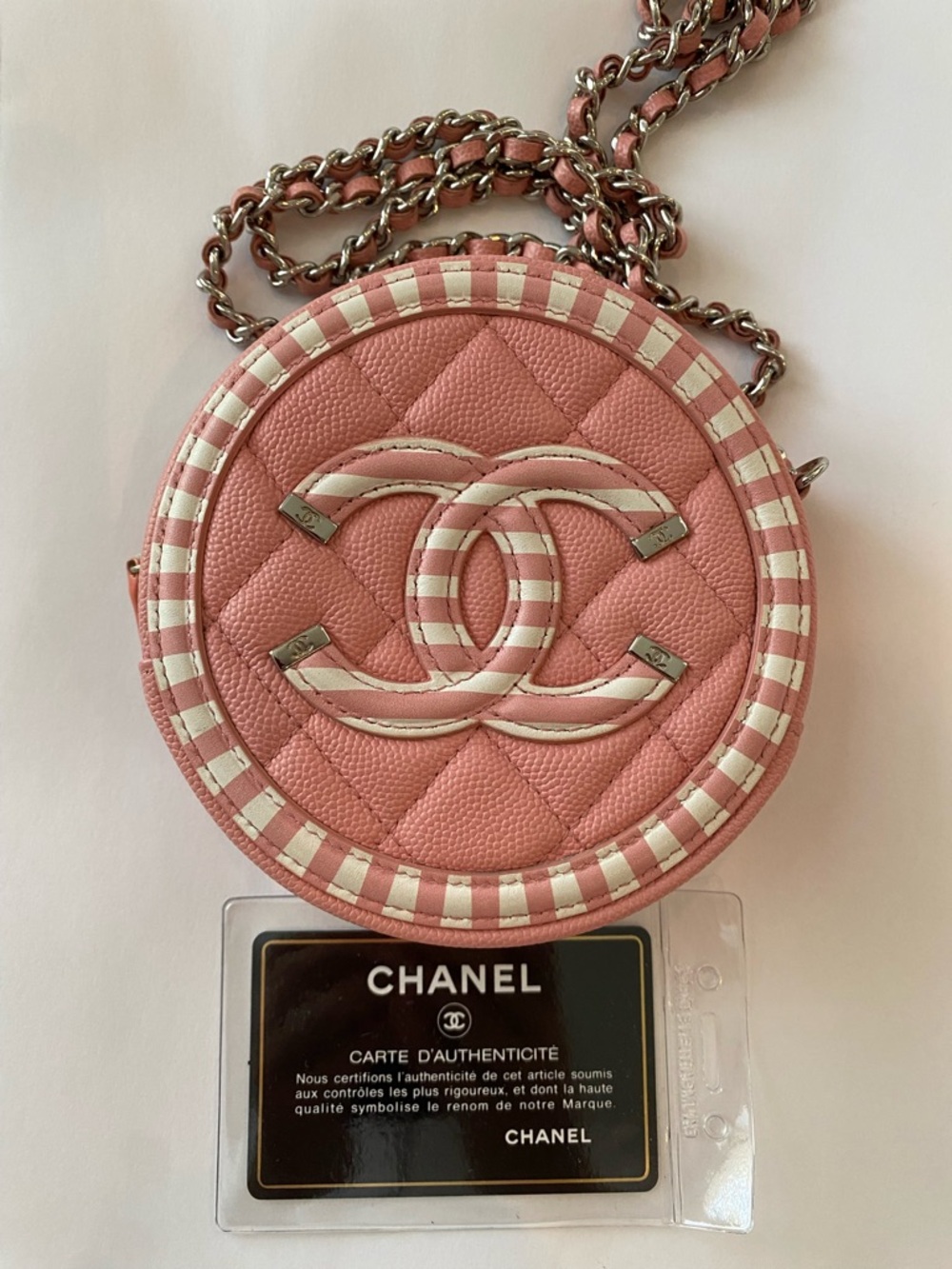 CHANEL Pink Quilted Leather Round CC Filigree crossbody Cruise 2019 Collection